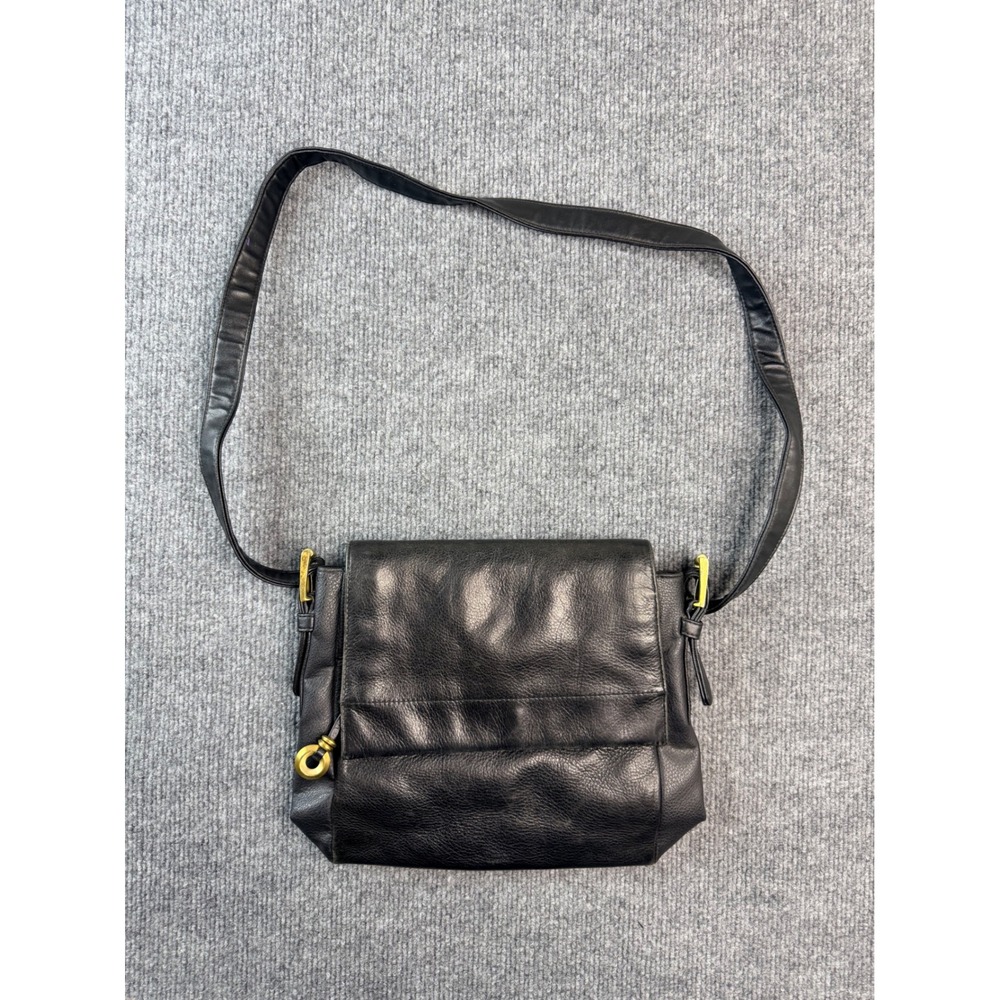 Vintage Coletta Black Leather Crossbody Messenger Bag Gold Hardware‎ Y2K 90s